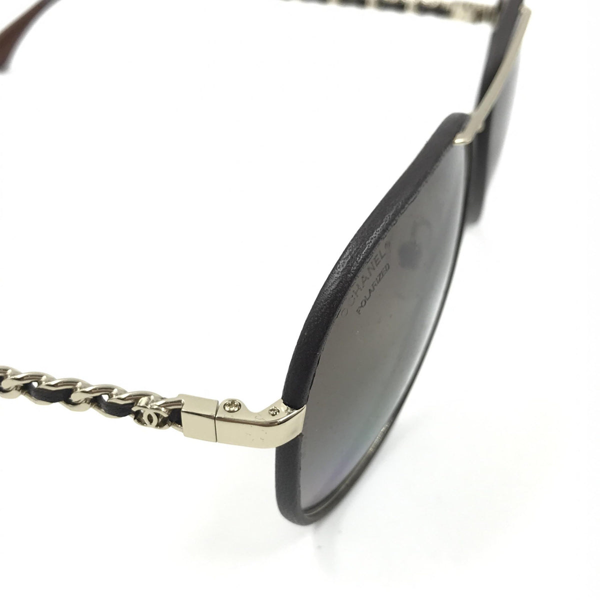 Chanel Gold And Black Polarized Aviator Sunglasses