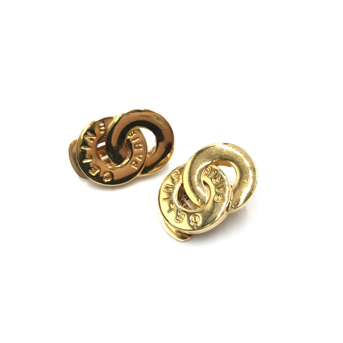 Celine Gold Tone Double Round Motif Earrings
