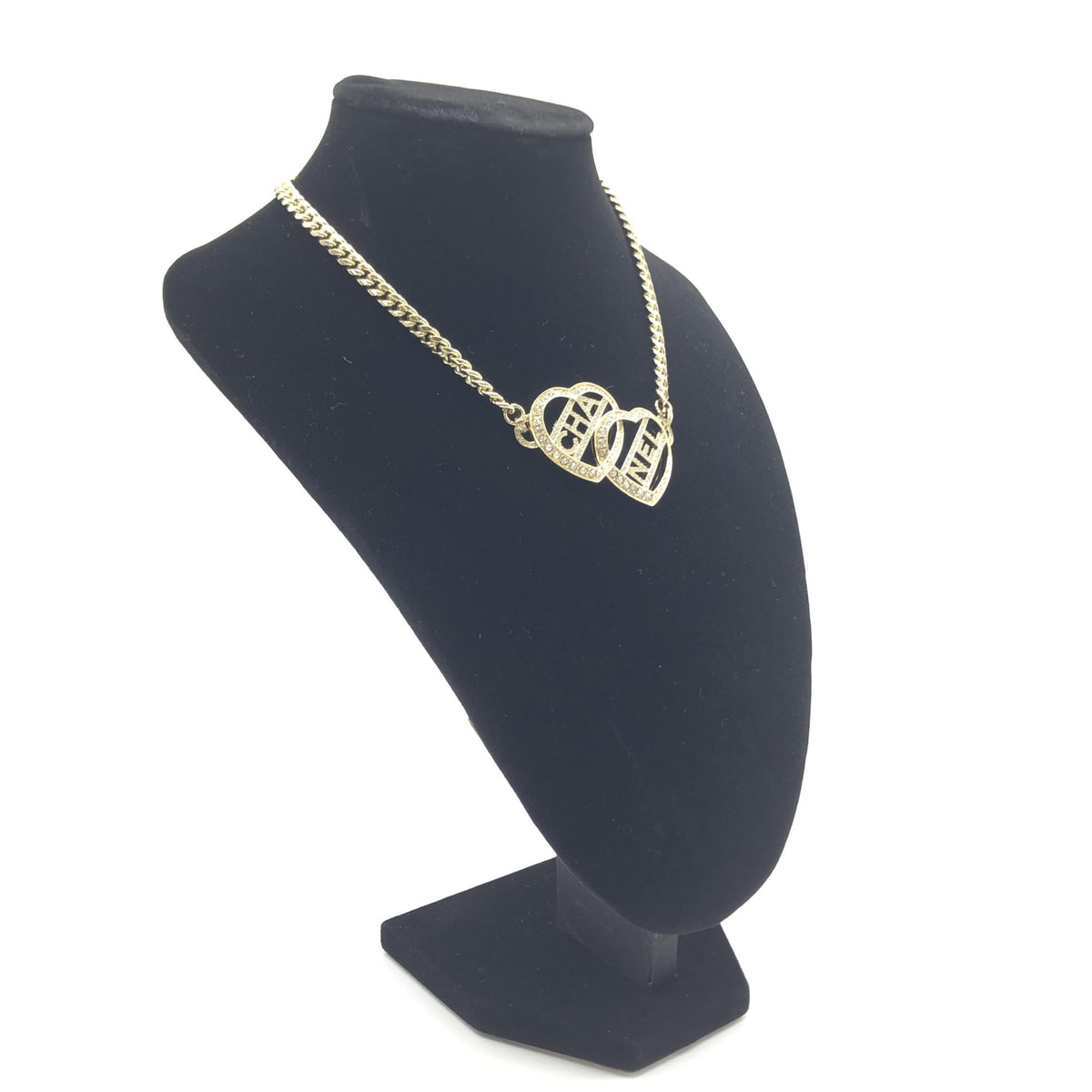 Chanel Gold Tone Heart Choker Necklace With Logo