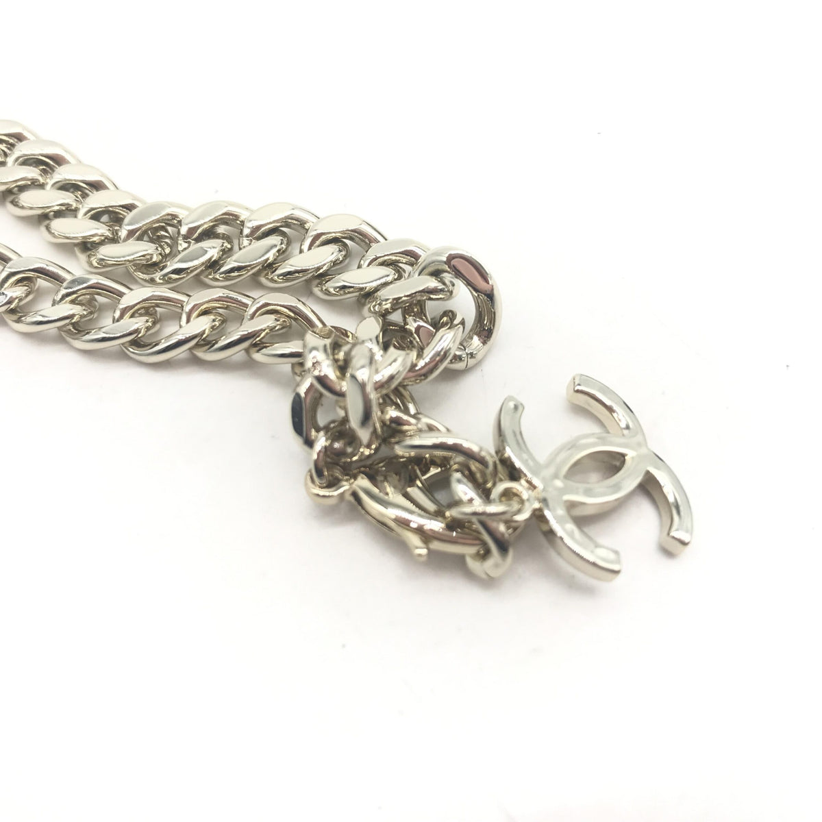 Chanel Silver Tone Curb Chain Link Necklace