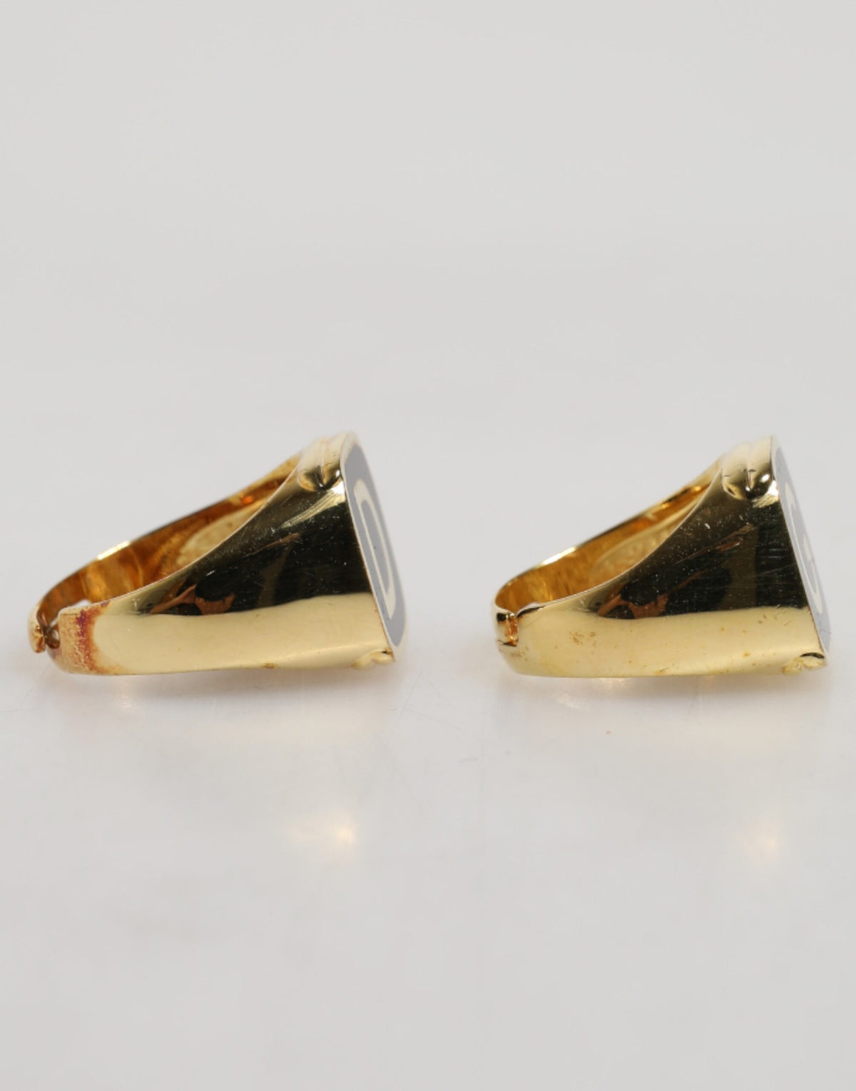 Dolce & Gabbana Gold-Tone Real Brass Black Enamel "DG" Adjustable Rings